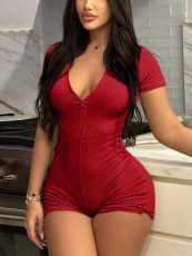 SC Solid Color Zipper Yoga Romper GBGF-5067