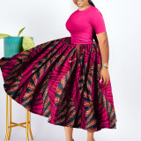 SC Plus Size Print Pleated Big Swing Maxi Dress NNWF-8071