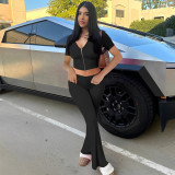 SC Short Sleeve Zipper Hooded Two Piece Pants Set LM-8433