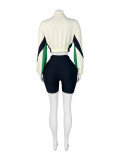 SC Contrast Color Zipper Long Sleeve Shorts Sport Suit CH-25022