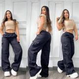 SC Casual Solid Coor Loose Straight Pants OLYF-6178