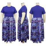 SC Plus Size Print Pleated Big Swing Maxi Dress NNWF-8071