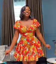 SC Plus Size Printed Waisted Press Pleated Fly Sleeve Romper NY-11039