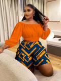 SC Plus Size One Shoulder Pleated Casual Two Piece Shorts Set NNWF-8080
