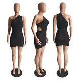 SC Single Shoulder Hollow Out Knits Mini Dress GCNF-0234