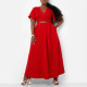 SC Plus Size Solid Color Flare Sleeve Split Skirt 2 Piece Set  NNWF-8078
