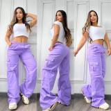 SC Casual Solid Coor Loose Straight Pants OLYF-6178
