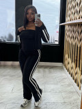 SC Stripe Patchwork Zipper Long Sleeve Pants 3 Piece Set  SFY-702