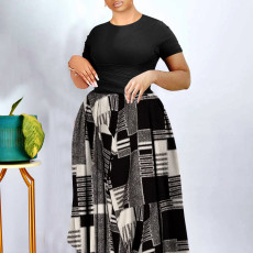 SC Plus Size Print Pleated Big Swing Maxi Dress NNWF-8071