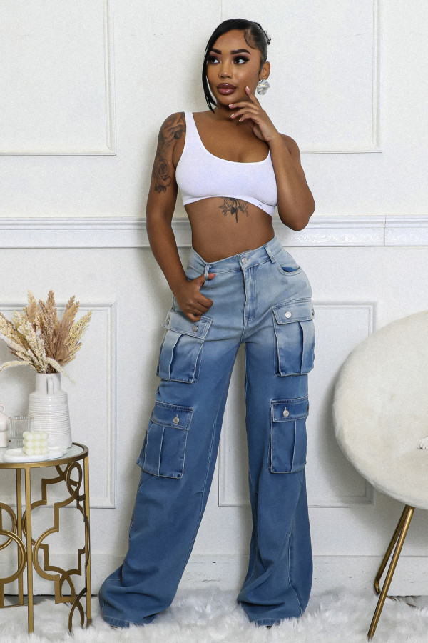 SC Multi-pocket Gradient Color Loose Jeans LSD-2411