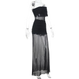 SC Mesh Patchwork Single Shoulder Maxi Dress FL-JY25043DGO