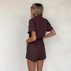 SC Solid Color Shirt Neck Romper FL-YJ25039PFO