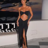 SC Solid Color Wrap Chest Pleated Long Skirt Suit FL-WQ24276MHO