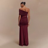 SC Mesh Patchwork Single Shoulder Maxi Dress FL-JY25043DGO