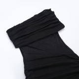 SC Mesh Patchwork Single Shoulder Maxi Dress FL-JY25043DGO