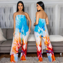 SC Print Tube Tops Irregular Tops And Pants Suit CYA-901828