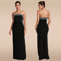 SC Tube Tops Bubble Bead Split Backless Maxi Dress  BY-7218