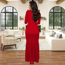 SC Solid Color Long Sleeve Hot Drill Split Maxi Dress BY-7271