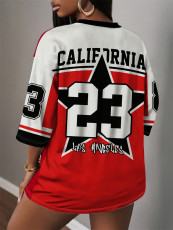SC Letter Print Loose T Shirts YWXS-XS-L45559