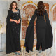 SC Cape Sleeve Rhinestone Split Dress BY-7259