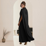 SC Slim Waist Button Shawl Maxi Dress BY-7279