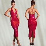 SC Hot Drill Slim Solid Color Sexy Midi Dress BY-7210