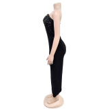 SC One Shoulder Solit Hot Drill Long Dress BY-7217