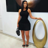 SC Sleevleless O Neck Pleated Mini Dress CYA-901755