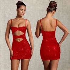 SC Sexy Hot Drill Hollow Out Sing Mini Dress BY-7209
