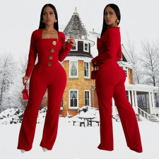 SC Solid Color Long Sleeve Jumpsuit BY-7201