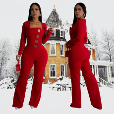 SC Solid Color Long Sleeve Jumpsuit BY-7201