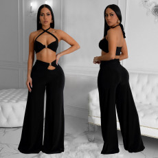 SC Solid Color Sexy Wrap Chest Loose Pants Suit BY-7236
