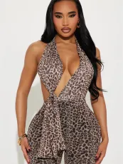 SC Halterneck Tie Up Leopard Print Backless Jumpsuit YWXS-XS-45496