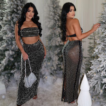 SC Hot Drill Wrap Chest Long Skirt 2 Piece Set BY-7222