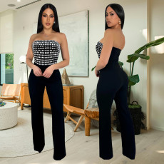 SC Hot Drill Wrap Chest Solid Color Loose Jumpsuit BY-7343