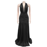 SC Halterneck Deep V Neck Split Maxi Dress BY-7225