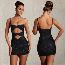 SC Sexy Hot Drill Hollow Out Sing Mini Dress BY-7209