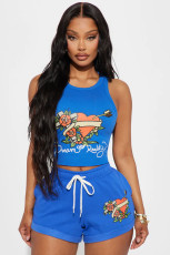 SC Fashion Print Sleeveless Tank Tops Shorts Suit GMJL-XH811