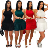 SC Sleevleless O Neck Pleated Mini Dress CYA-901755