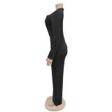 SC Solid Color Long Sleeve Jumpsuit BY-7201