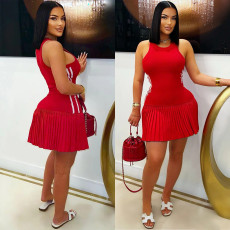 SC Sleevleless O Neck Pleated Mini Dress CYA-901755