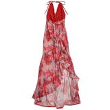 SC Sexy Deep V Neck Print Backless Maxi Dress BY-7262