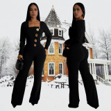 SC Solid Color Long Sleeve Jumpsuit BY-7201