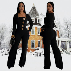 SC Solid Color Long Sleeve Jumpsuit BY-7201