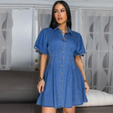 SC Short Sleeve Lapel Denim Mini Dress GDAM-218683