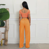 SC Solid Color U Neck Tops Wide Leg Pants Suit YF-10826