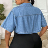 SC Plus Size Loose Short Shirt Denim Jacket  GDAM-218707