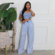 SC Solid Color U Neck Tops Wide Leg Pants Suit YF-10826