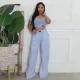 SC Solid Color U Neck Tops Wide Leg Pants Suit YF-10826