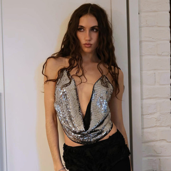 SC Sequin Chain Sling Backless Tops GDSF-D25TP113